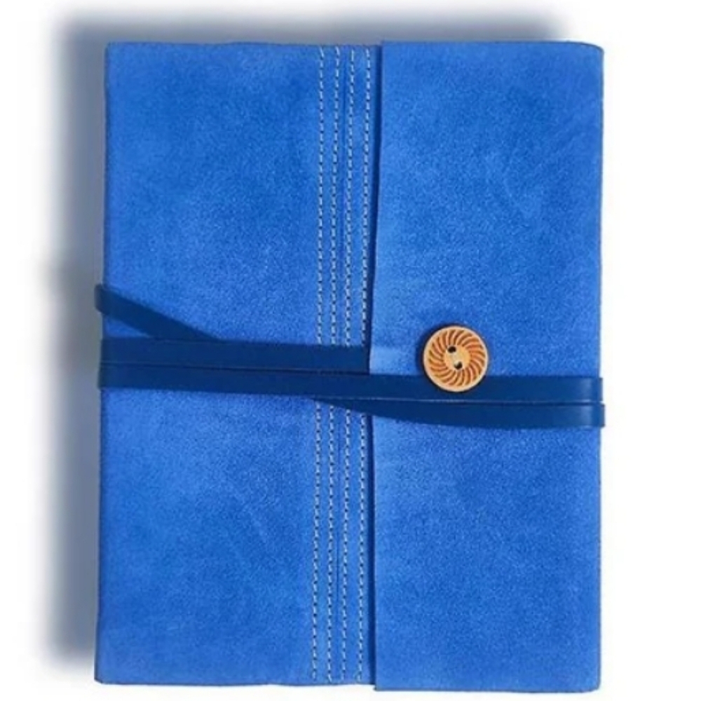 HANDSTITCHED BLUE SUEDE JOURNAL, SIZE 8" x 6", RETAIL PRICE $24.99US